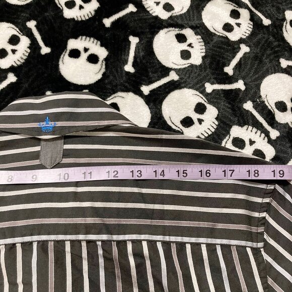 ENGLISH LAUNDRY Grey and black striped button-down shirt MEDIUM LARGE men's top - Picture 10 of 11
